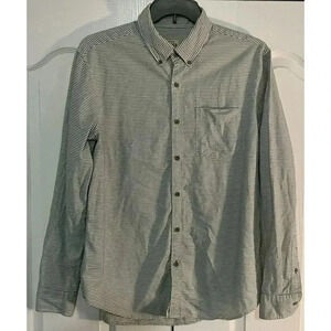 Premium Indigo Classic Fit Mens Large Long Sleeve Button Down Shirt Blue & White